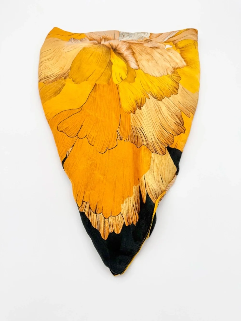 Large Black Gold Floral Satin Square Scarf